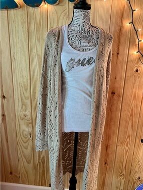 ☀️💐☀️Context Beige Open-Knit Long Cardigan☀️💐☀️